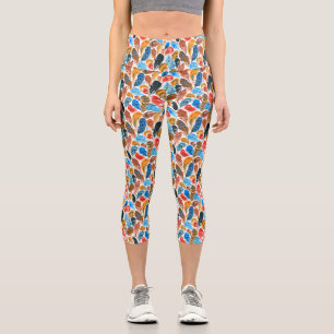 Leggings Capri Motif brillant avec plumes d'oiseau cou