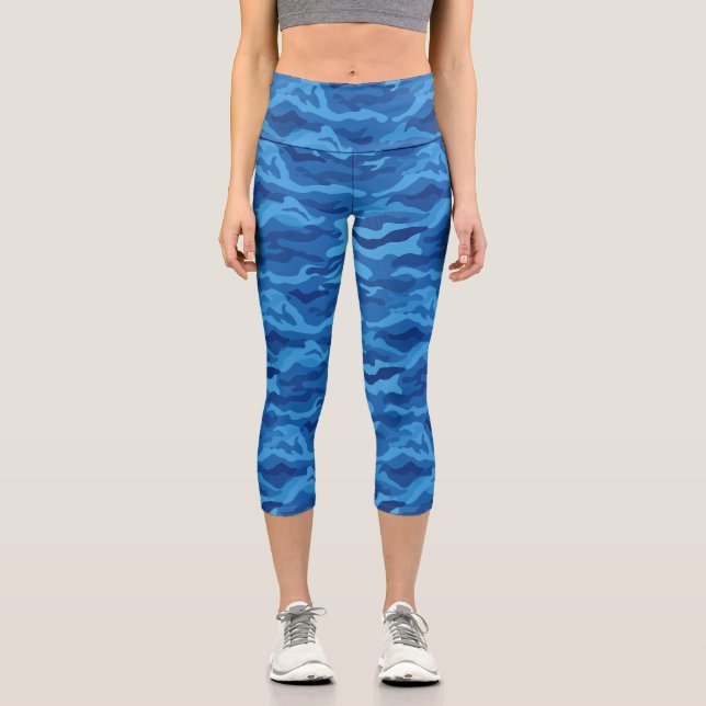 Leggings Capri Motif Camo Print, Blue Camouflage Custom (Recto)