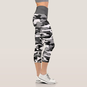 Leggings Capri Motif Camouflage noir et blanc gris foncé