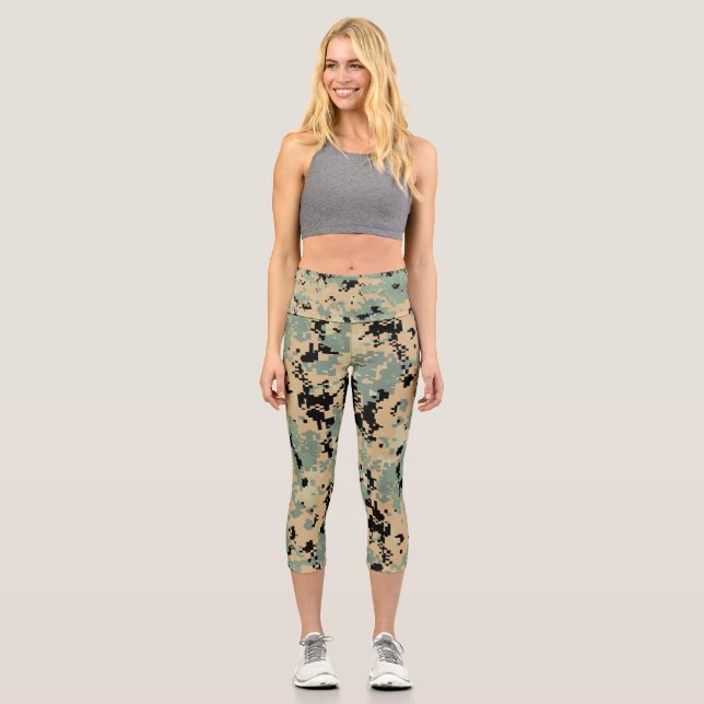 Leggings Capri Motif camouflage numérique – Vert kaki plus petit (Recto)
