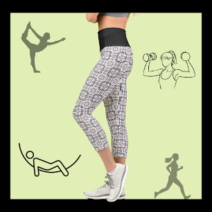 Leggings Capri Motif Carré géométrique noir et blanc
