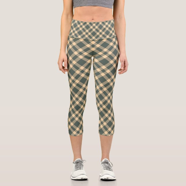Leggings Capri Motif carreaux vert jaune (Recto)