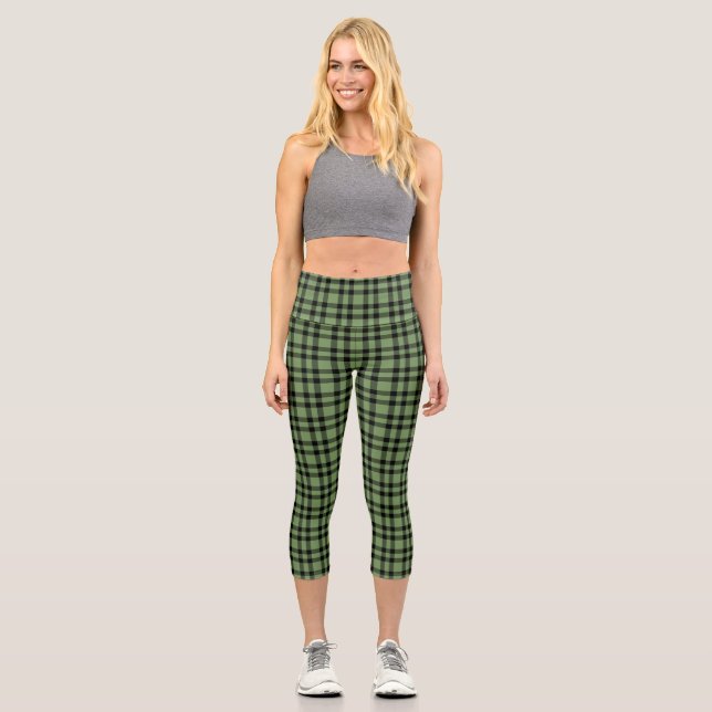 Leggings Capri Motif carreaux vert noir (Recto)