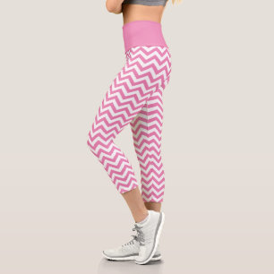 Leggings Capri Motif Chevron Blanc Et Rose Clair