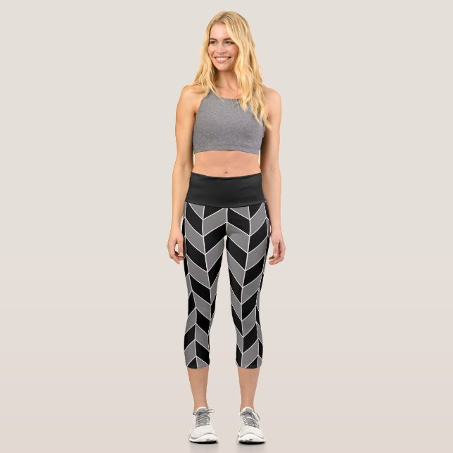 Leggings Capri Motif Chevron moderne Black Grey Herringbone Chevr (Recto)