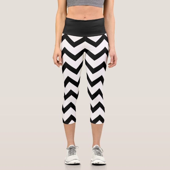 Leggings Capri Motif Chevron noir et blanc simple (Recto)