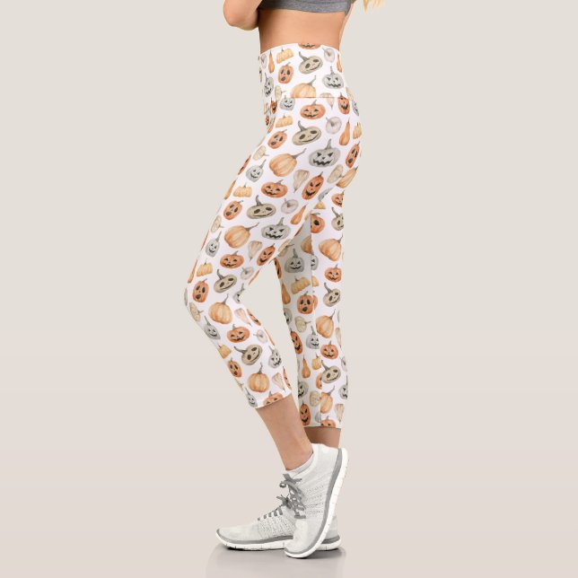 Leggings Capri Motif Citrouille d'aquarelle amusant (Gauche)