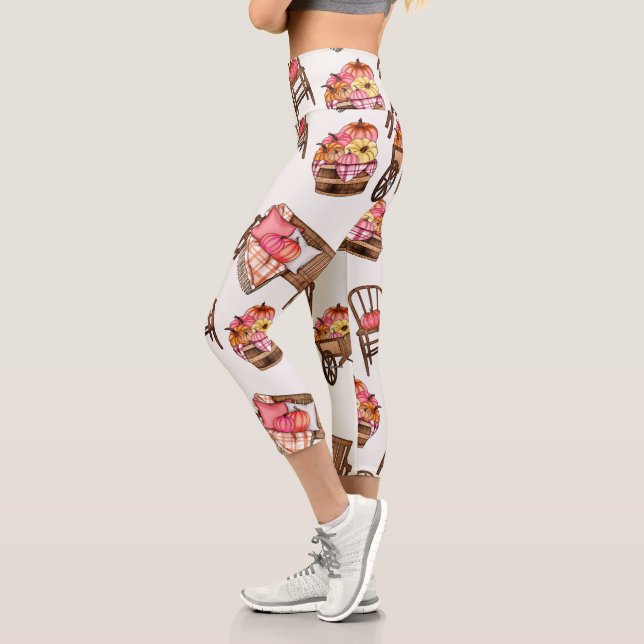 Leggings Capri Motif Citrouille rose rustique (Gauche)