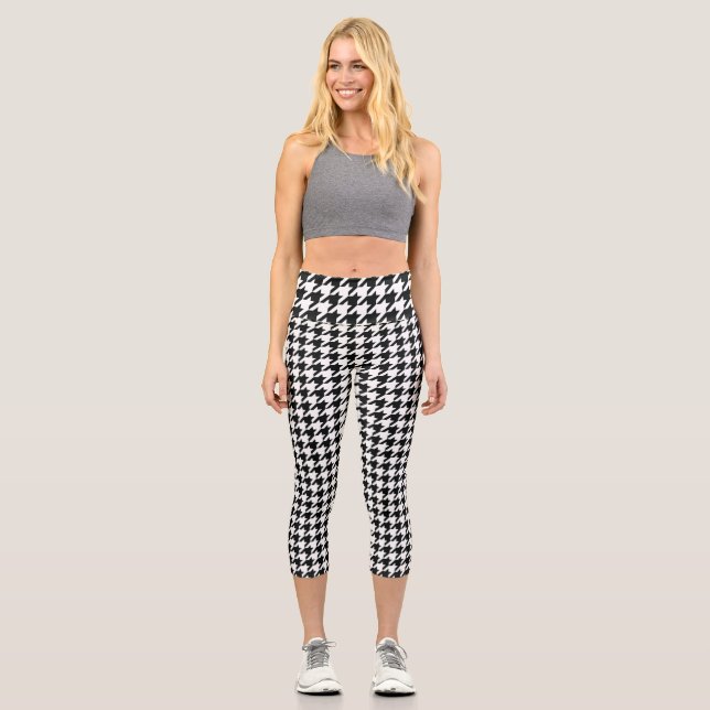 Leggings Capri Motif classique en Houndstooth : Noir & Blanc Vint (Recto)