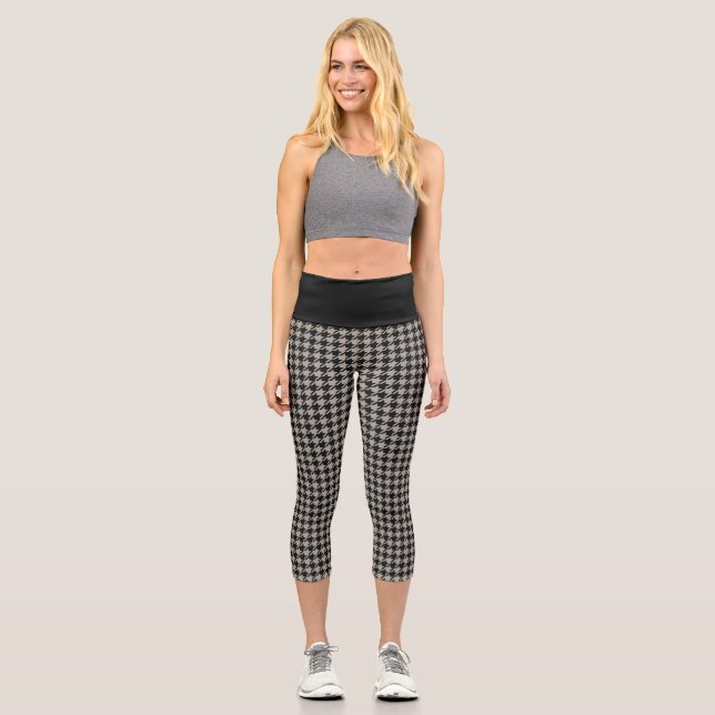 Leggings Capri Motif classique Pepita Houndstooth noir et gris (Recto)