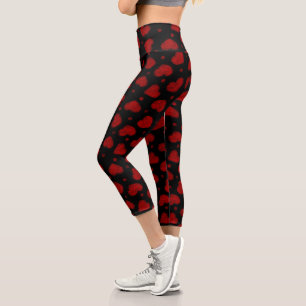 Leggings Capri motif Cœurs rouges et noirs