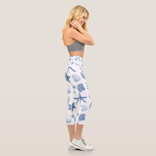 Leggings Capri Motif coquillages bleu côtier