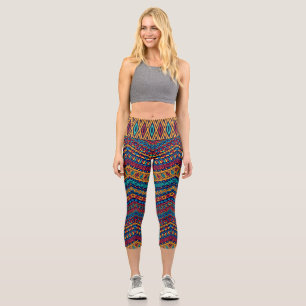 Leggings Capri Motif couleur complète avec ornements ethniques