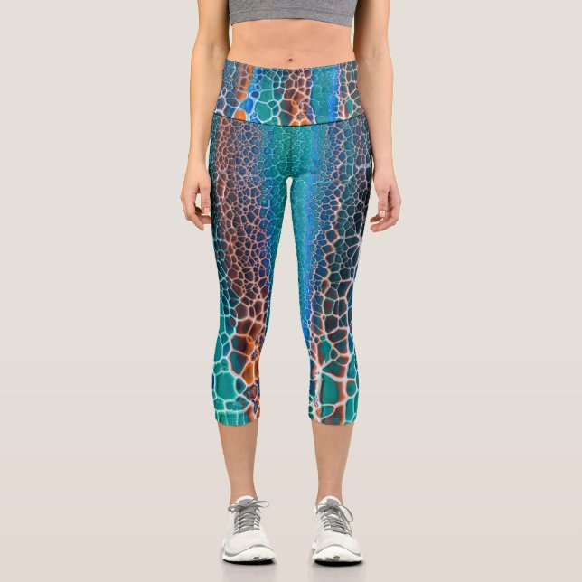 Leggings Capri Motif d'abstraction en verre Turquoise orange (Recto)