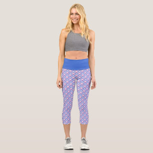 Leggings Capri motif damassé floral bleu