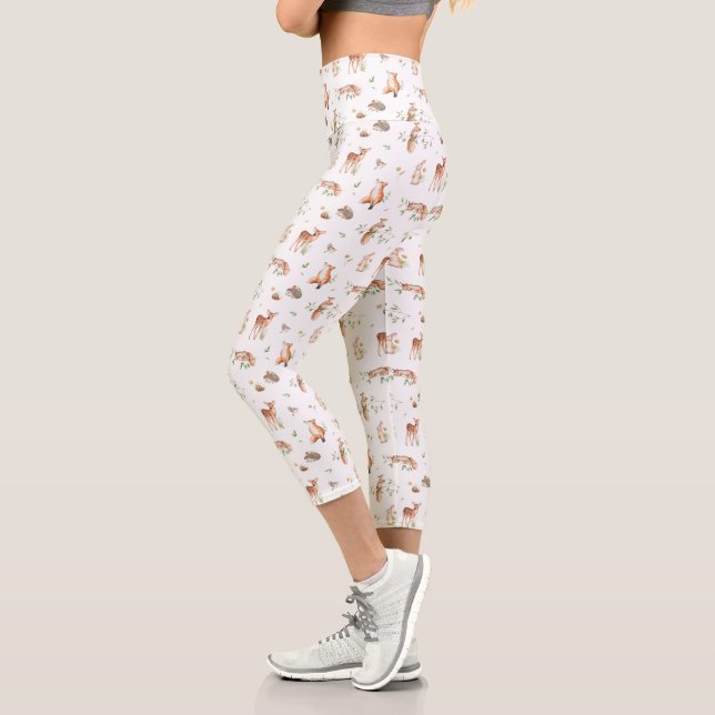 Leggings Capri Motif d'amis animaux de bois mignon (Gauche)