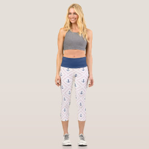 Leggings Capri Motif d'Ancre bleu blanc marine