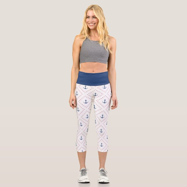 Leggings Capri Motif d'Ancre bleu blanc marine (Recto)