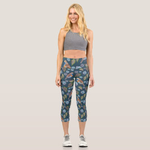 Leggings Capri Motif d'aquarelle Blue Birds
