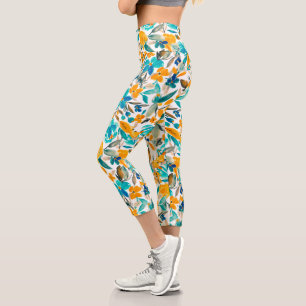 Leggings Capri Motif d'aquarelle turquoise bleu orangé