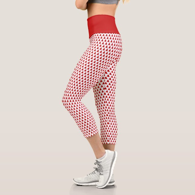 Leggings Capri Motif d'arbre de Noël blanc et rouge (Gauche)