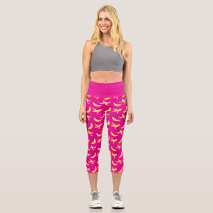 Leggings Capri Motif de banane jaune rétro drôle éditable pour fê