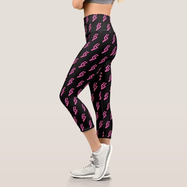 Leggings Capri Motif de boulon à éclair de néon rose (Gauche)