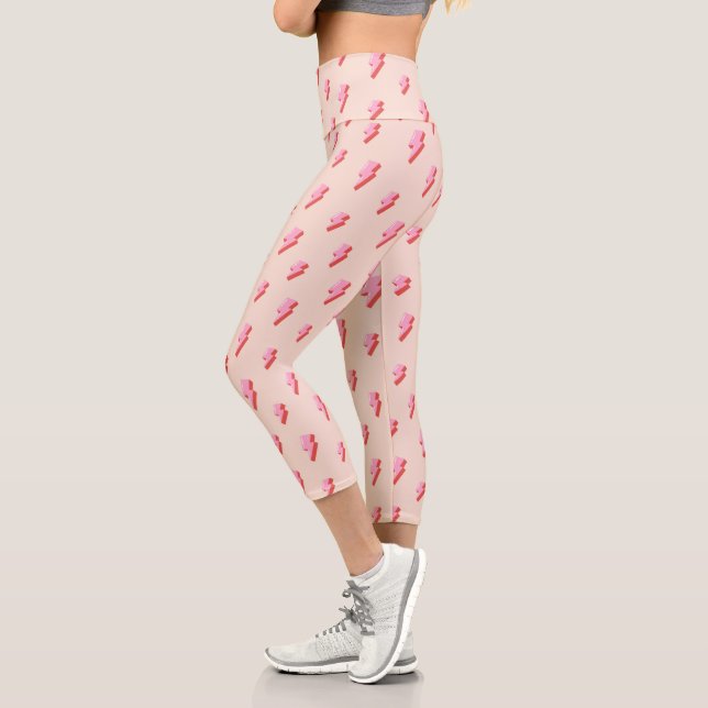 Leggings Capri Motif de boulon de foudre rose (Gauche)