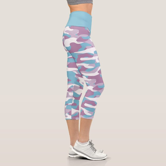 Leggings Capri Motif de camouflage blanc rose turquoise (Droite)