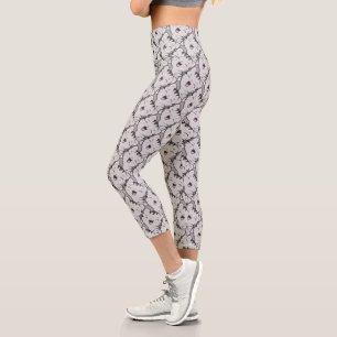 Leggings Capri Motif de caricature à visage de chat gris très agr