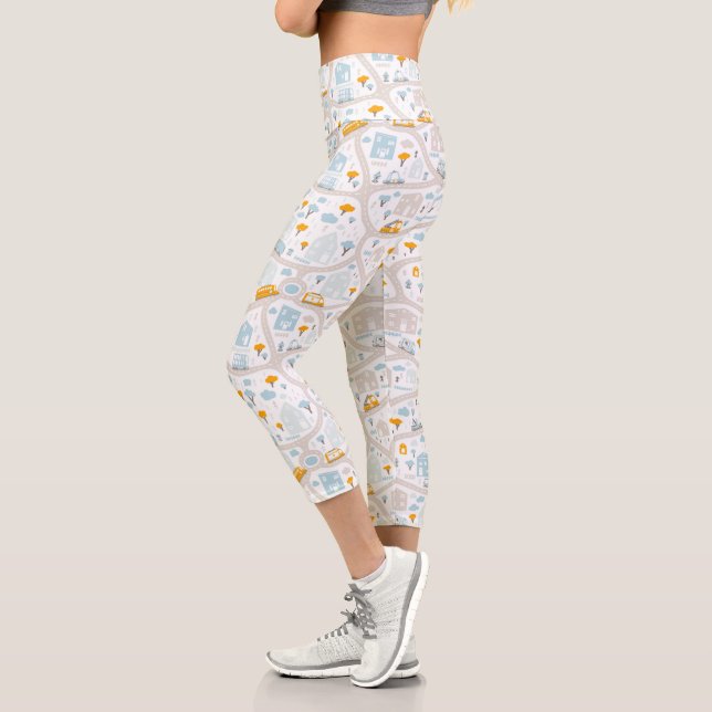 Leggings Capri Motif de carte de quartier de Cute Pastel (Gauche)