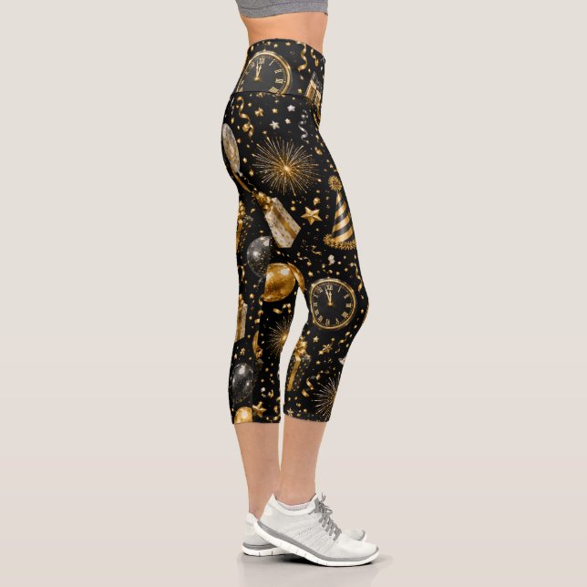 Leggings Capri Motif de célébration du Nouvel An de luxe (Droite)