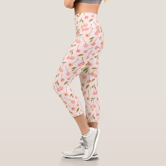 Leggings Capri Motif de cerise aquarelle (Gauche)