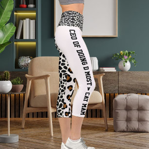 Leggings Capri Motif de chat de la jungle personnalisé Brown noir
