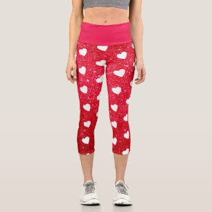 Leggings Capri Motif de coeur mignon Parties scintillant rouge bl