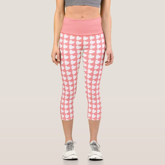 Leggings Capri Motif de coeur rose et blanc féminin (Recto)