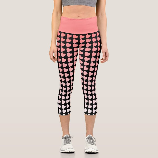 Leggings Capri Motif de coeur rose et noir Gradient Girly (Recto)