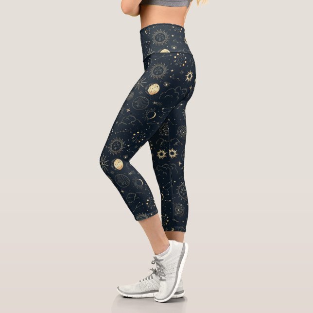Leggings Capri Motif de constellation d'étoile d'or bleu minuit (Gauche)