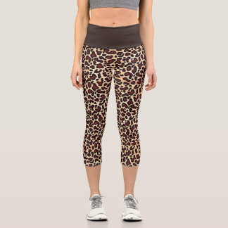 Leggings Capri Motif de crème Brown de peau de léopard -