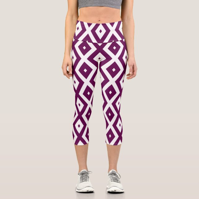Leggings Capri Motif de diamant blanc et violet de prune (Recto)