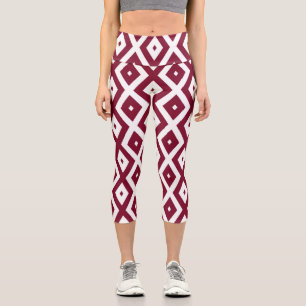 Leggings Capri Motif de diamants de Bourgogne et blanc