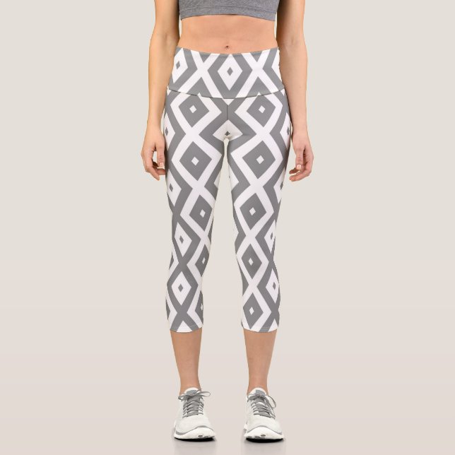 Leggings Capri Motif de diamants gris et blanc (Recto)