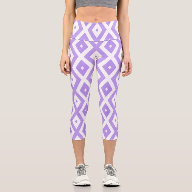 Leggings Capri Motif de diamants violet et blanc (Recto)