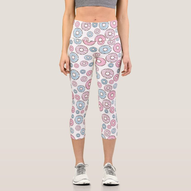 Leggings Capri Motif De Donuts, Donuts Roses, Donuts Bleus (Recto)