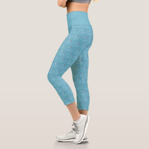 Leggings Capri Motif de famille de bonhomme de neige mignon Cyan 
