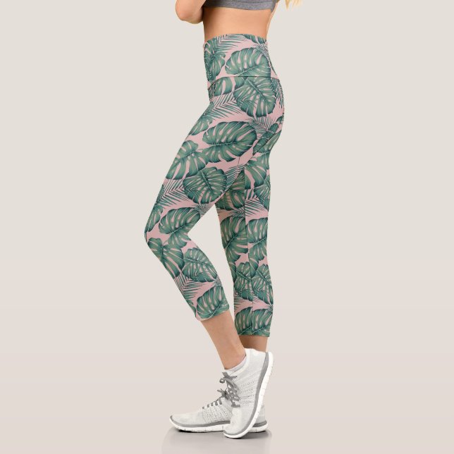 Leggings Capri Motif de feuille tropicale (Gauche)