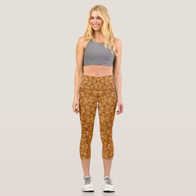 Leggings Capri Motif de feuilles brunes mignonnes (Recto)