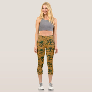 Leggings Capri Motif de fleur conique verte chasseur et citrouill