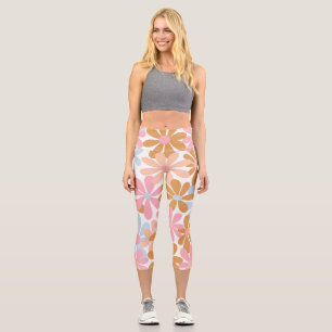 Leggings Capri Motif de fleur de marguerite pastel rétro