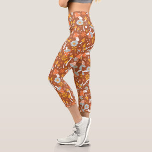 Leggings Capri Motif de fleurs de champignons Vintages rétro
